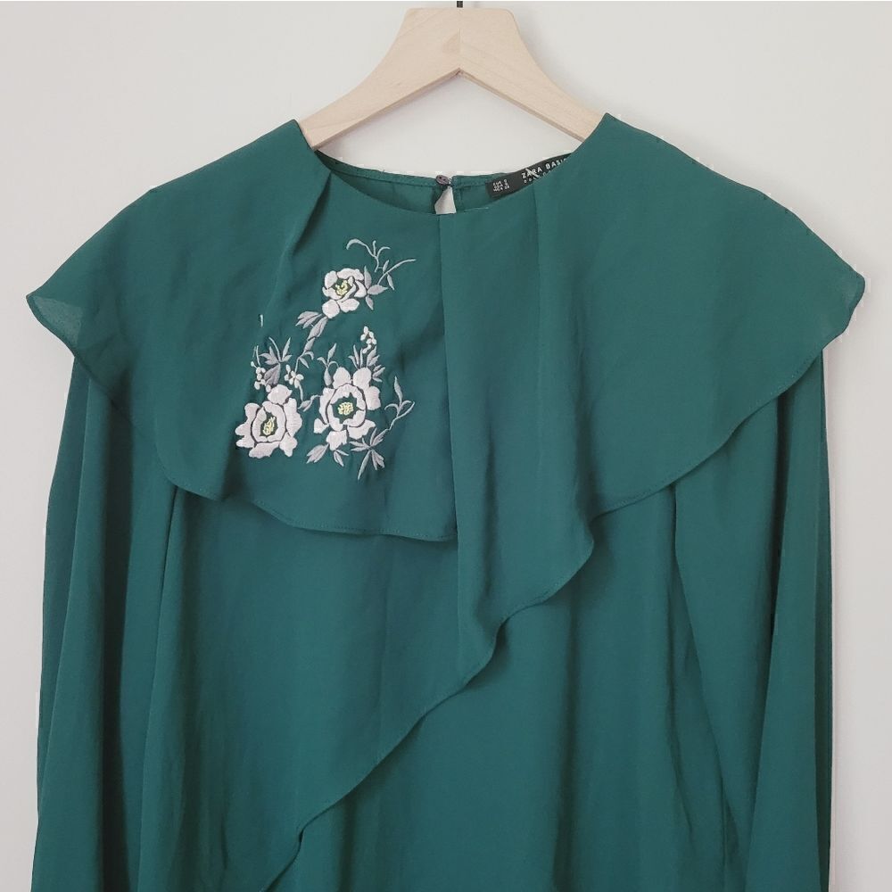 Zara Basic Collection Ruffle Chiffon Blouse In Em… - image 3